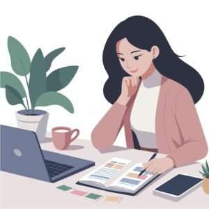 Personne prenant des notes tout en regardant l'écran de son ordinateur.