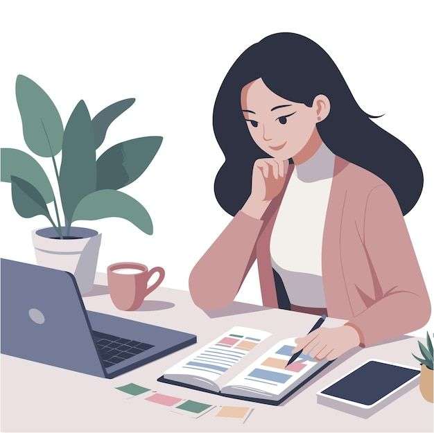 Personne prenant des notes tout en regardant l'écran de son ordinateur.